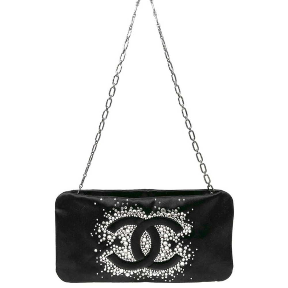 Chanel Black Satin Crystal CC Clutch‎ Chain Shoulder Bag - Picture 2 of 9